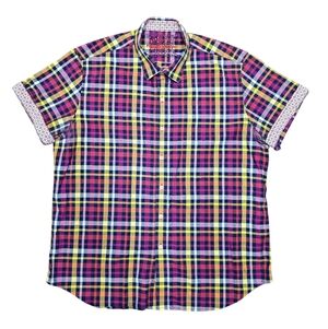 Robert Graham Multicolor Plaid Short Sleeve Button Up Shirt Mens Sz XL